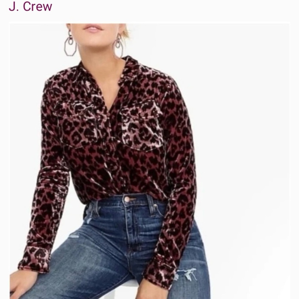 J Crew Pink Leopard Print Velvet Button Up Top 2T